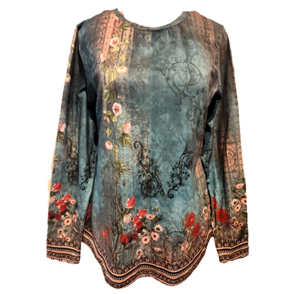 Beautiful Fantaslook Women's Tunic in Vintage Floral Teal Blue Pattern Size S